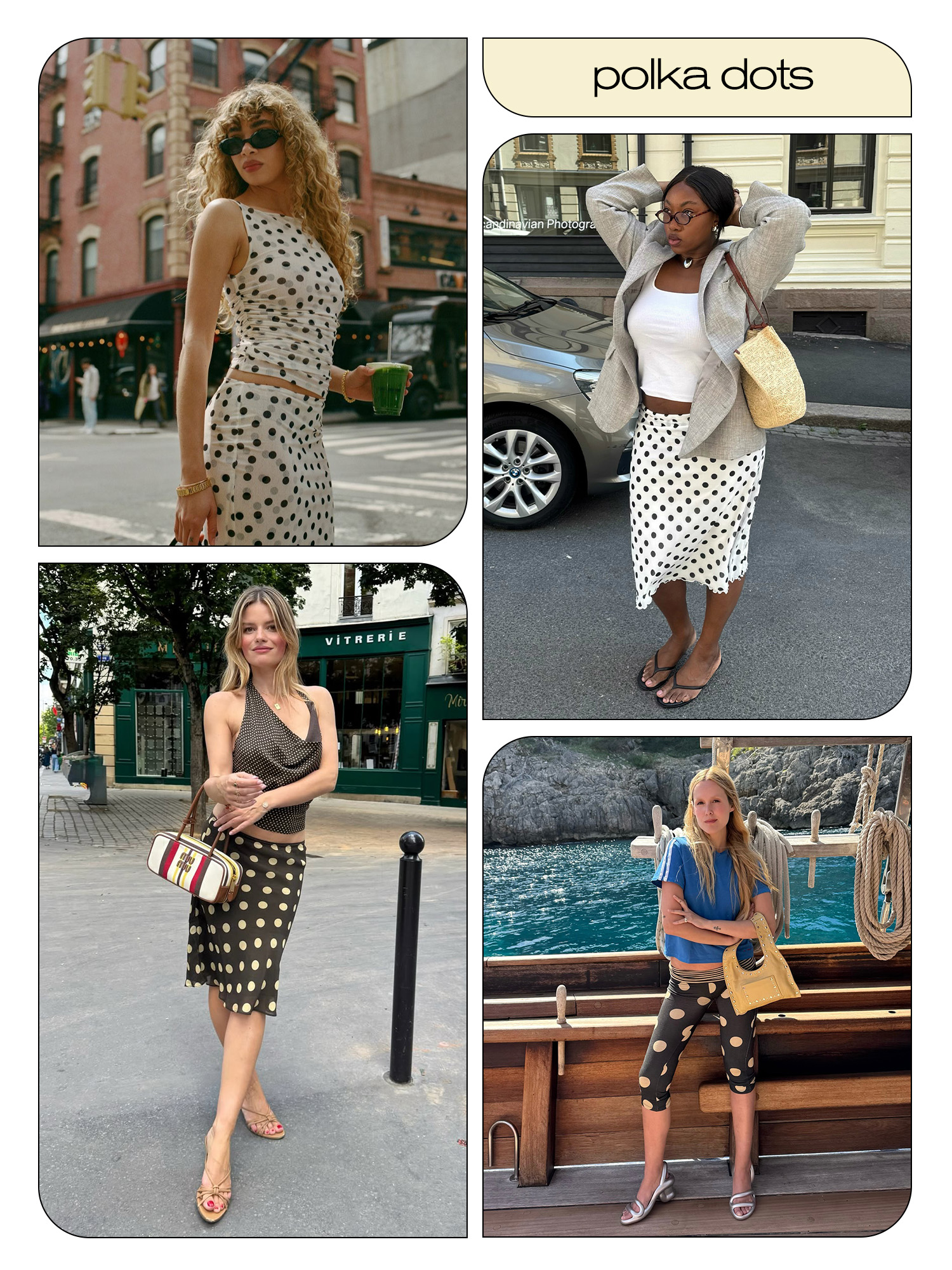 Women in polka dot outfits.
