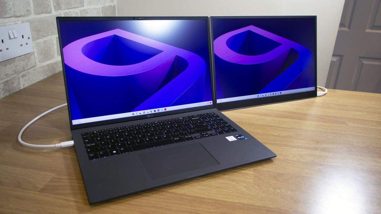 A photograph of the LG Gram +view next to the LG Gram 16 on a table