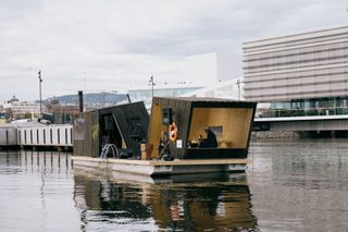 side view of Oslo's floating sauna in Norway