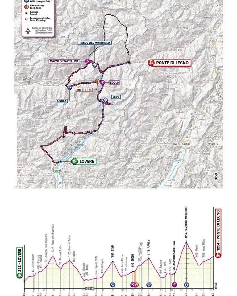 The map of stage 16 of the 2019 Giro d'Italia after the removal of the Passo Gavia
