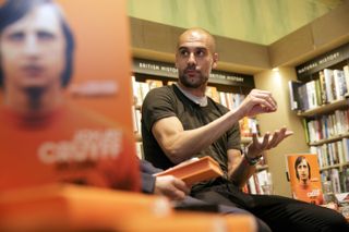 Pep Guardiola at the launch of Johan Cruyff's posthumous autobiography in London in October 2016.