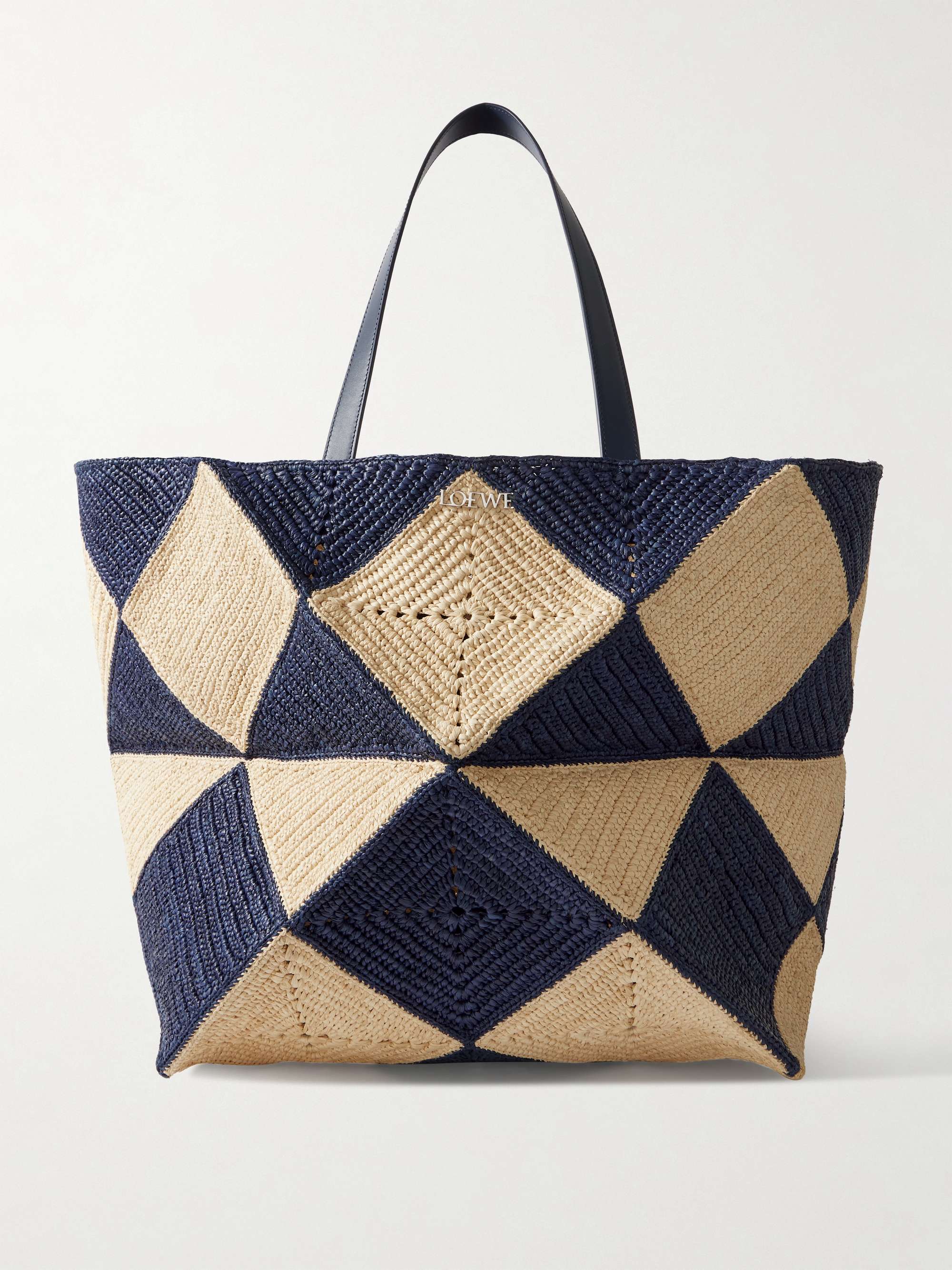 + Paula's Ibiza Xxl Puzzle Fold Leather-Trimmed Raffia Tote Bag