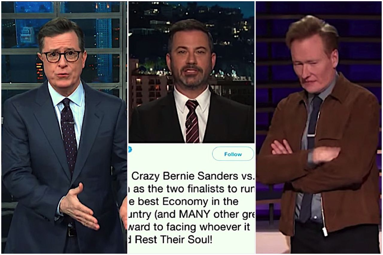 Stephen Colbert and Jimmy Kimmel on Trump&amp;#039;s one-sided fight against Bernie Sanders, Fox News