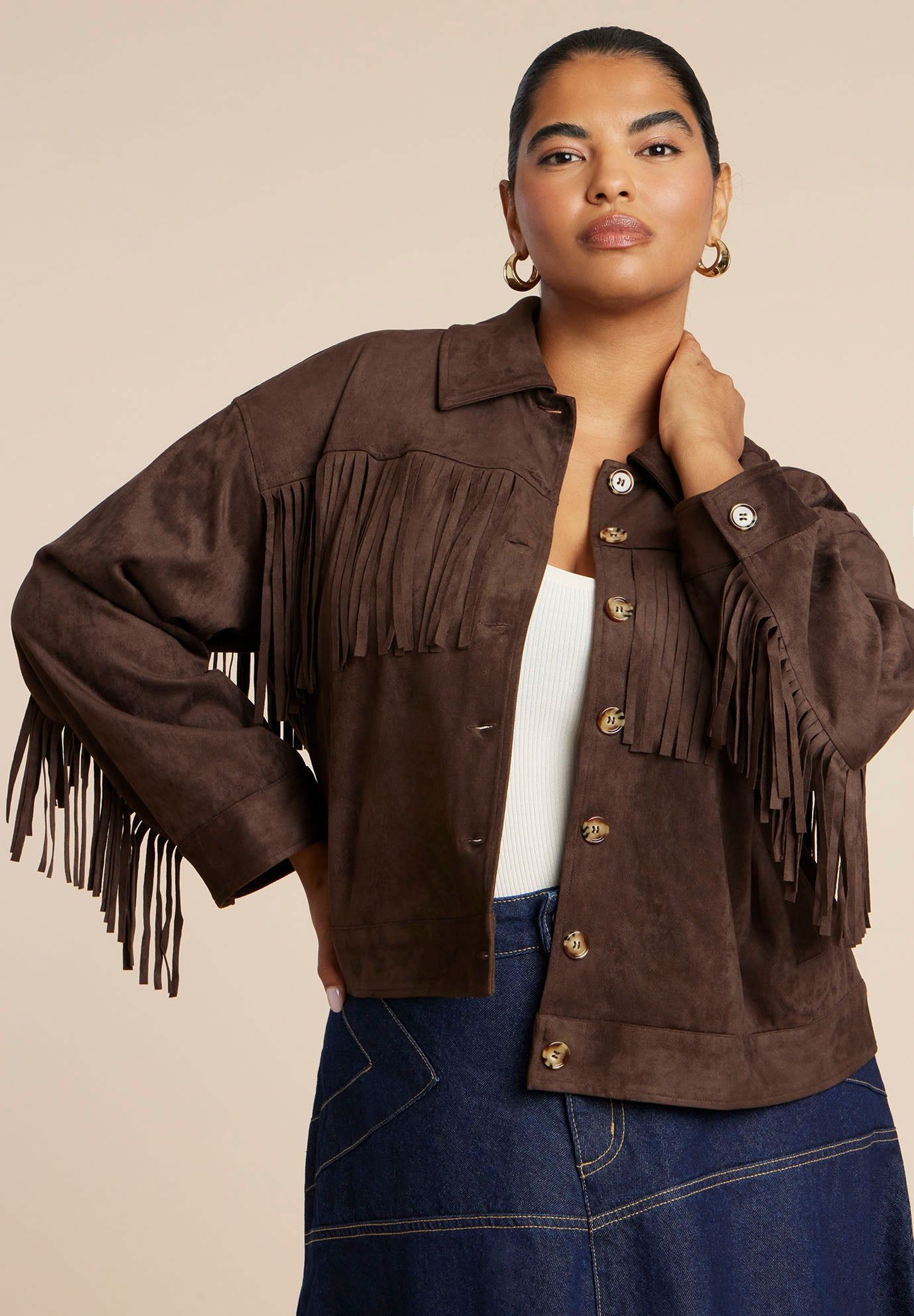 Faux Suede Fringe Jacket