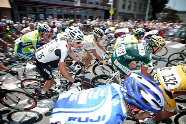 Riders make the right turn in downtown Manayunk.