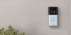 Ring video doorbell on a white wall