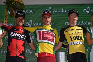 Simon Spilak atop the 2017 Tour de Suisse final podium