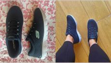 Two side by side images of sketcher trainers