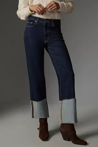 Pilcro Cuffed High-Rise Straight-Leg Jeans