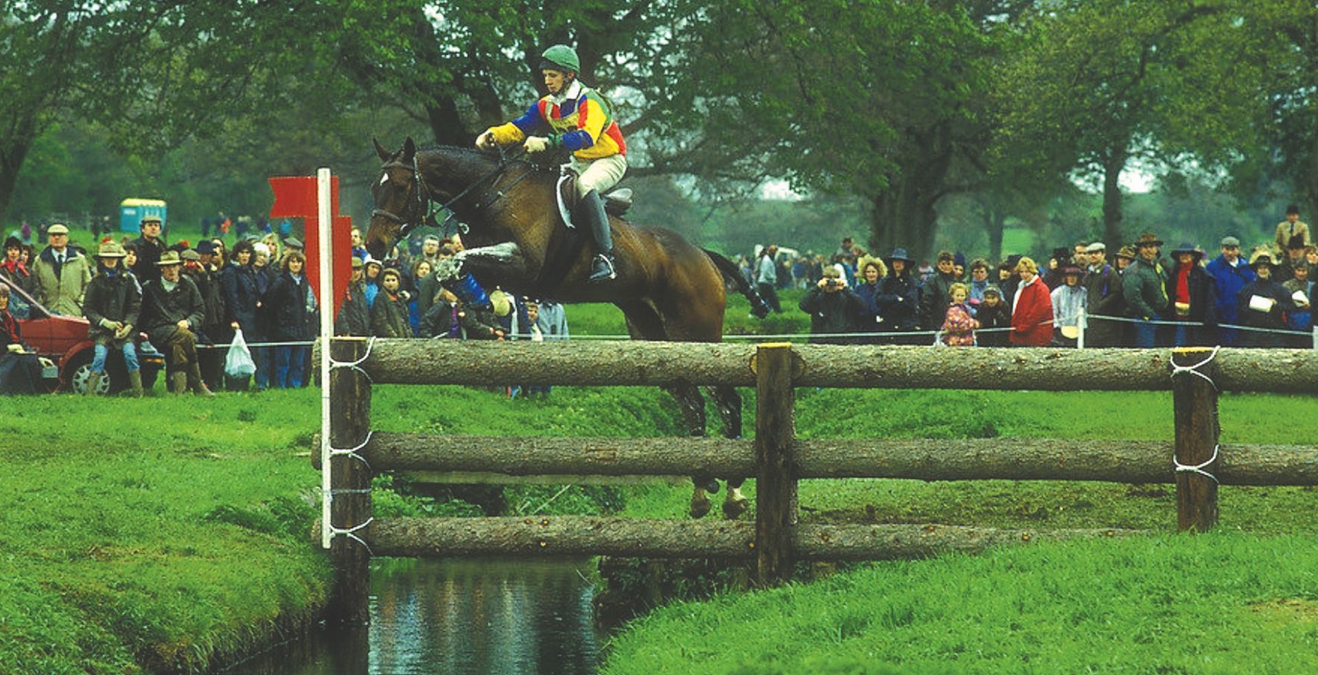 Bay horse jumping Vicarage Vee at Badminton 1991