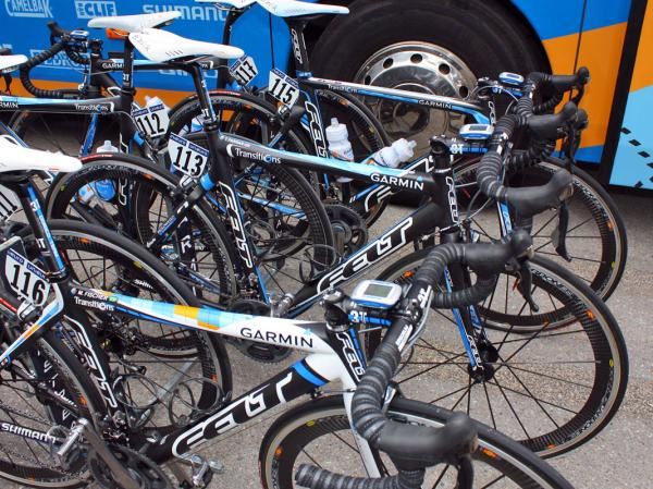 Stage 2 winner Tyler Farrar's (Garmin-Transitions) Felt F1 lies safely tucked away amidst the rest of the team bikes.
