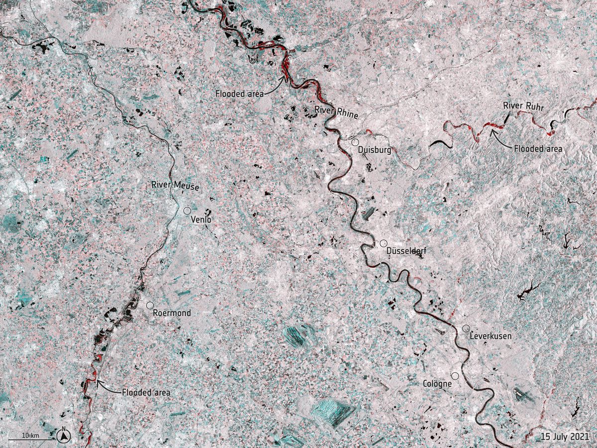 Satelliten über Europa verfolgen massive Überschwemmungen in Deutschland und Belgien