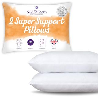 Slumberdown Pillows 2 Pack - Super Support Firm Side Sleeper Bed Pillows for Neck and Shoulder Pain Relief - Comfy & Supportive, Hypoallergenic, Made in the Uk, Standard Size (48cm X 74cm)