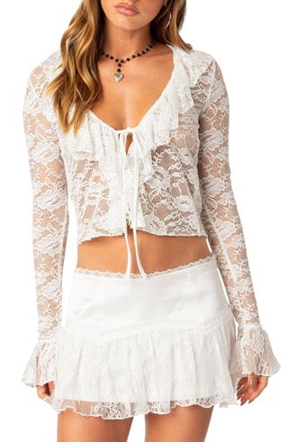 Josalie Tie Front Lace Crop Top