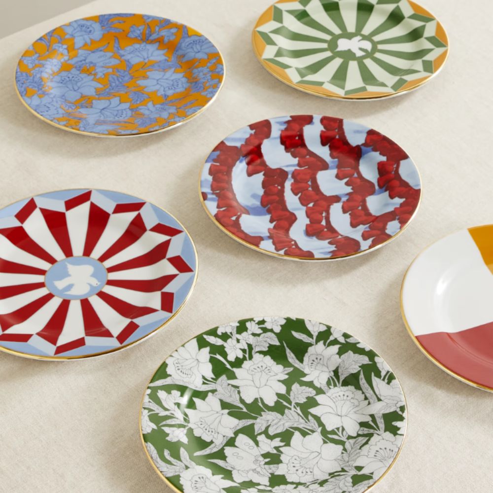 Set of mixed multicolored dessert plates by La DoubleJ