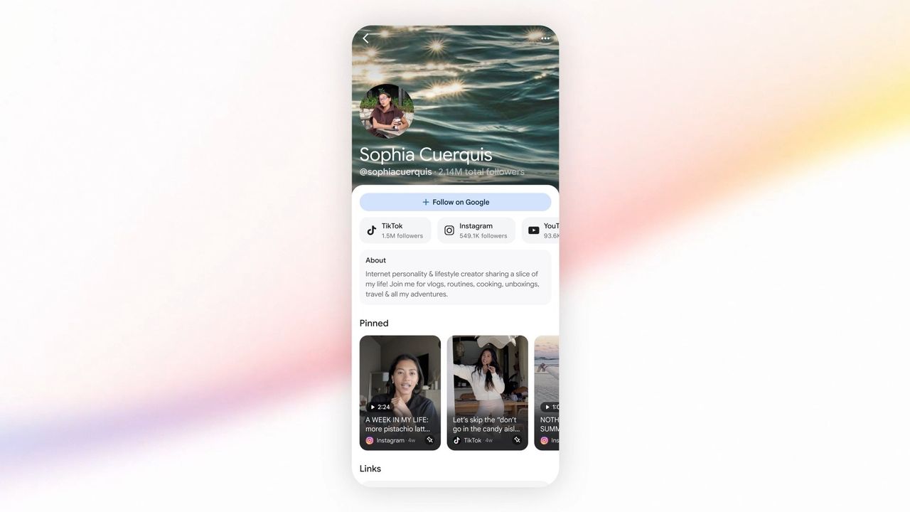 Search Profiles let users "Follow on Google," which delivers content from that publisher or content creator to their Discovery feed in the Google app.