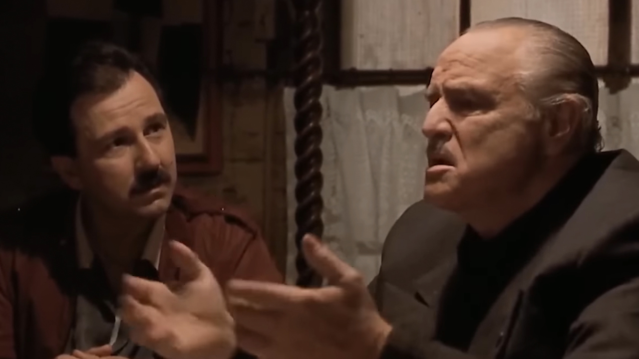 Marlon Brando acting like the godfather in The Freshman