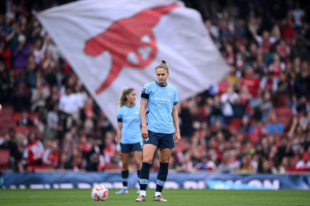 Vivianne Miedema of Manchester City after Frida Maanum of Arsenal (not pictured) scores her team&#039;s first goal during the Barclays Women&#039;s Super League match between Arsenal and Manchester City at Emirates Stadium on September 22, 2024 in London, England.