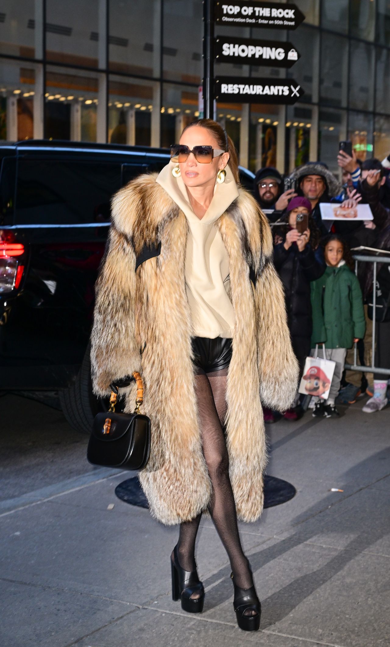 Jennifer Lopez arrives to Rockefeller Center on February 16, 2024 in New York City. (Photo by James Devaney/GC Images)