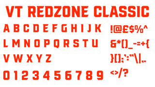 Red text displaying the decorative font VT Redzone Classic on a white background.