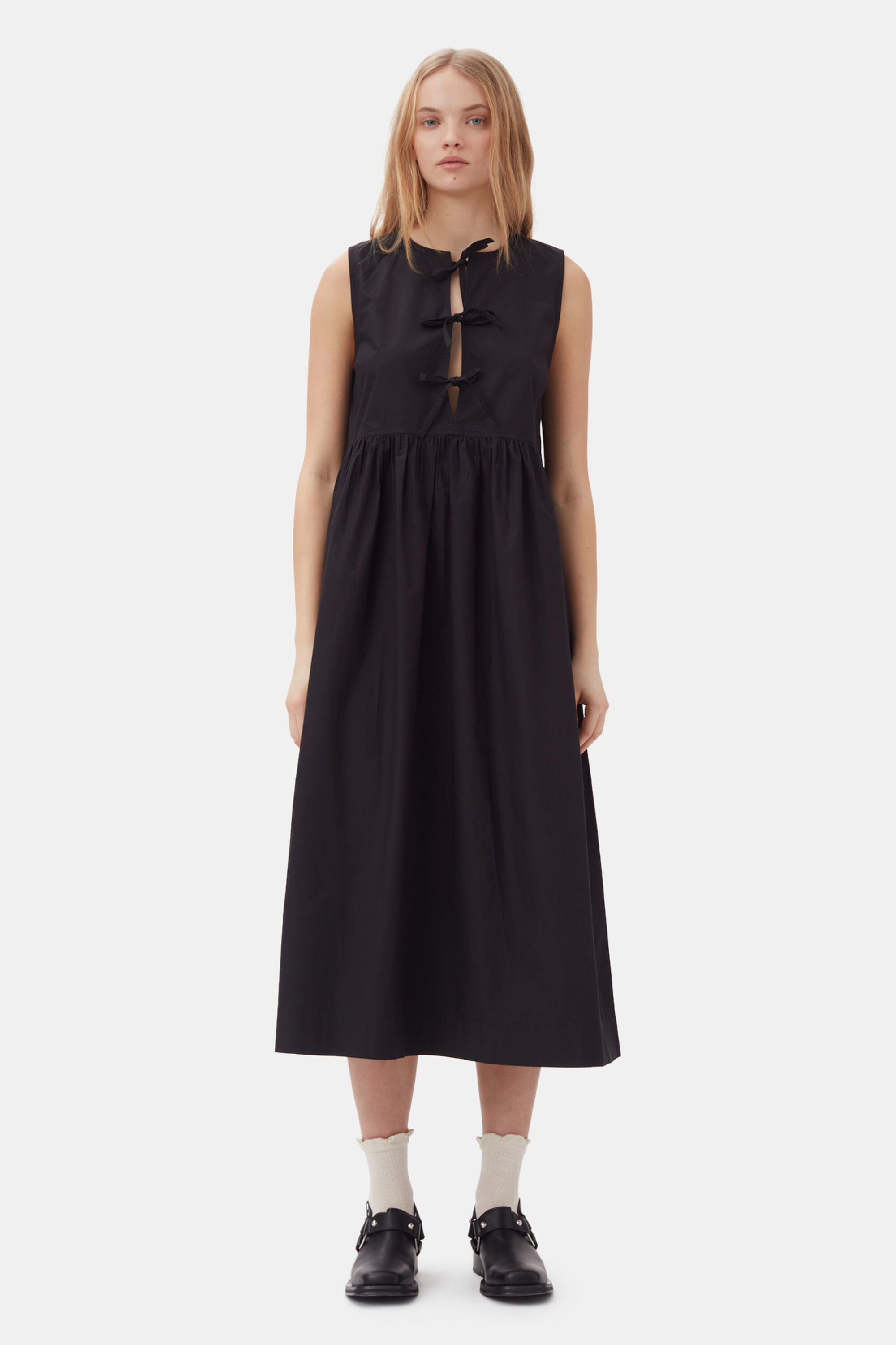 Black Cotton Poplin Midi Dress