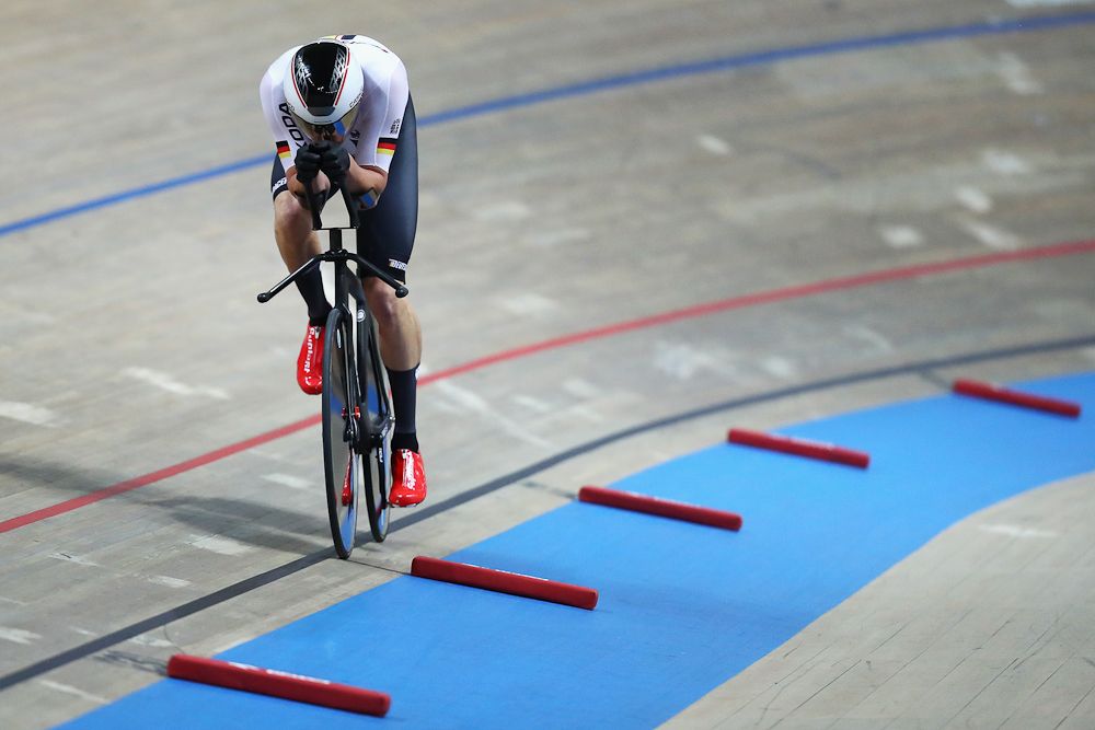 Domenic Weinstein of Germany competes on his way to winning the silver medal in the Men's individual pursuit final