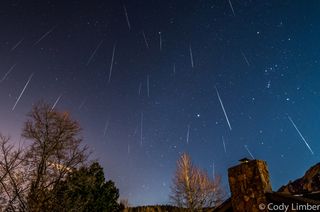 The Geminid meteor shower peaks the week of Dec. 9, 2015. Astrophotographer Cody Limber took this composite image during the Geminid meteor shower on Dec. 14, 2013.