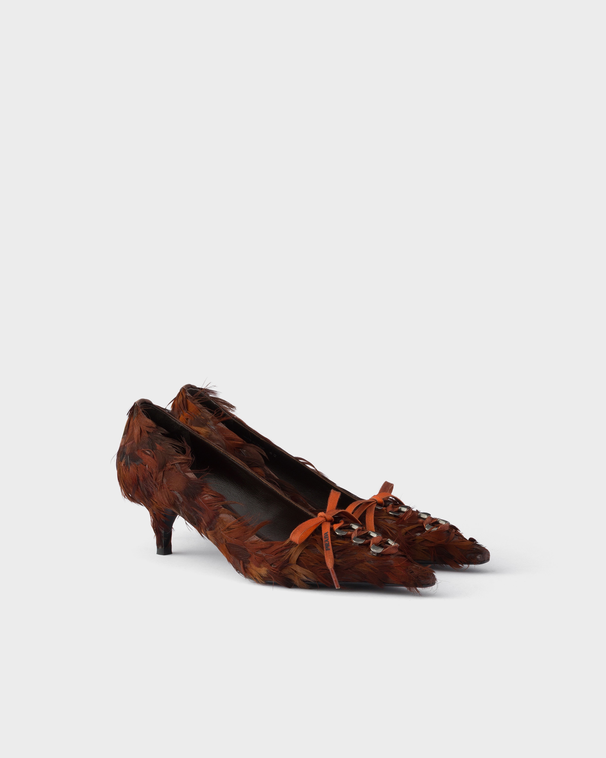 Feather-Embellished Satin Pumps