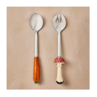 serving spoon and fork set with carrot and mushroom handles