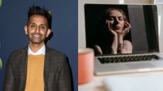 Dr Amir Khan next to woman looking into laptop screen eyes closed, not sleeping in perimenopause