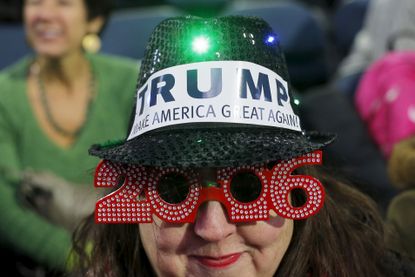 Marion Emslie waits for Republican presidential candidate Donald Trump at a campaign rally in Lowell, Massachusetts January 4, 2016.