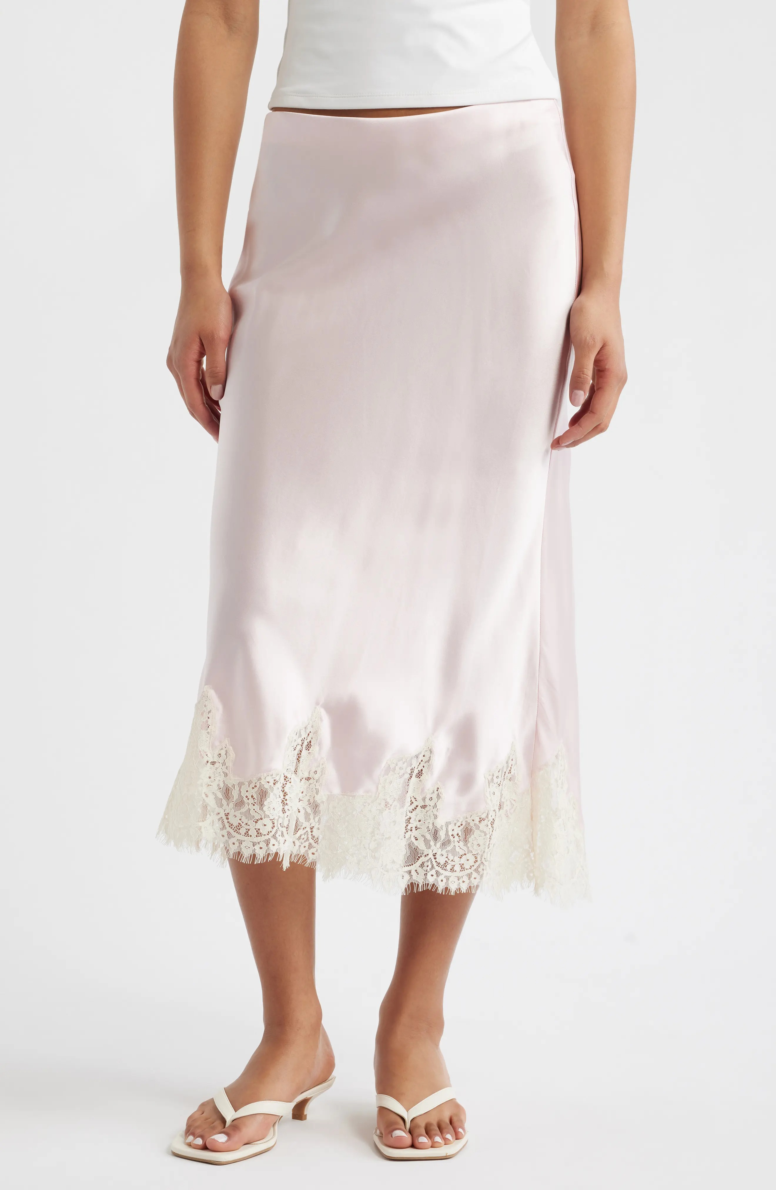 Reformation, Carolina Lace Trim Silk Midi Skirt