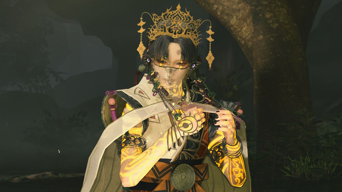 A screenshot of the protagonist in Kunitsu-Gami.