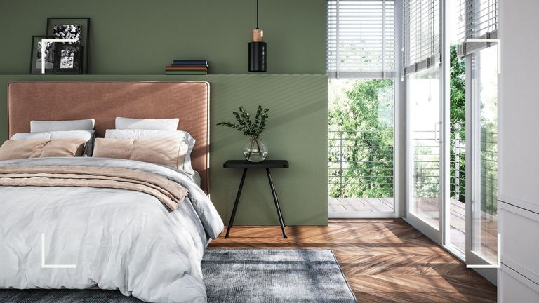 A picture showing how to cool down a room without ac in a bedroom with balcony doors open and blinds pulled down