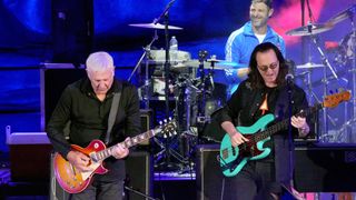 Alex Lifeson and Geddy Lee of the band Rush, and Matt Stone perform during South Park The 25th Anniversary Concert at Red Rocks Amphitheatre on August 10, 2022 in Morrison, Colorado
