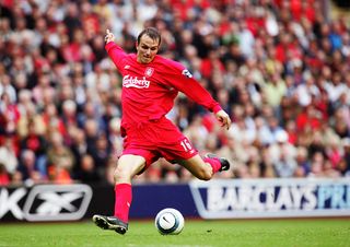 LIVERPOOL, ENGLAND - SEPTEMBER 11: Deitmar Hamann during the FA Barclays Premiership match between Liverpool and West Bromwich Albion at Anfield on September 11, 2004 in Liverpool, England. (Photo by Laurence Griffiths/Getty Images)