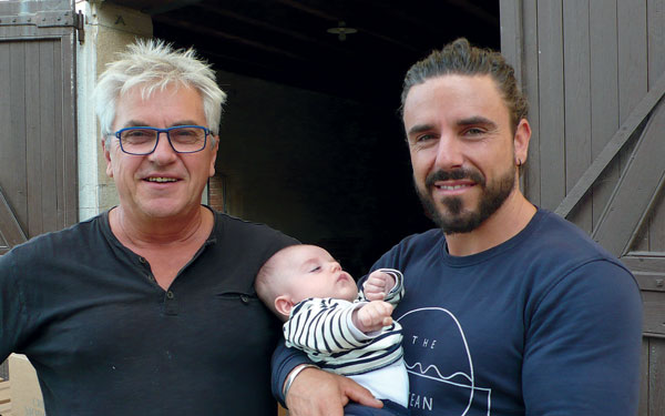 Jean-Paul Th&amp;eacute;venet and his son Charly with baby Malo