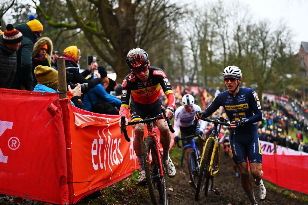 riders during the men&#039;s elite race at UCI world cupr race in namur