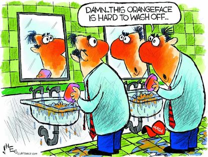 Political Cartoon U.S. Ralph Northam Trump orange face