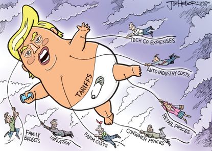 Political Cartoon U.S. Trump Blimp Tariffs Consumers Trade Wars