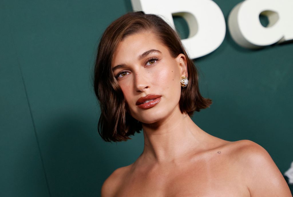 Hailey Bieber at a press event