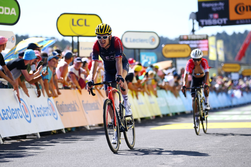 Geraint Thomas crosses the line on stage 14 of the Tour de France 2022