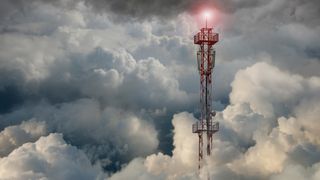 A communications tower in the clouds