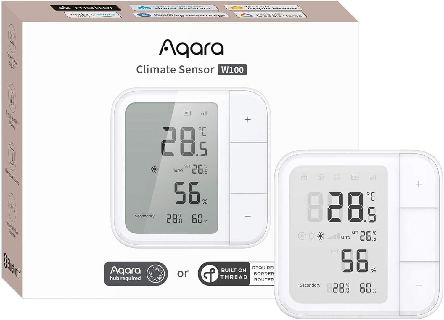 Aqara Thread/zigbee Smart Climate Sensor W100, Temperature &amp;amp; Humidity Monitoring, Wireless, Remote Hvac Control, 3 Customizable Buttons, Matter, Homekit, Works With Apple Home, Alexa, Google &amp;amp; More