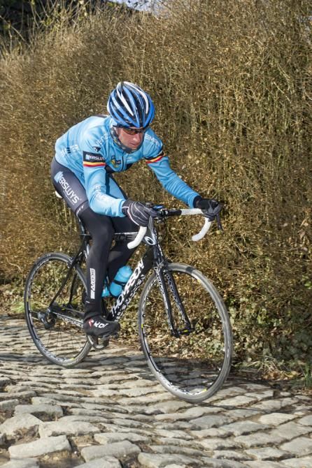 Belgian mountain biker Kevin van Hoovels ascends the Molenberg.