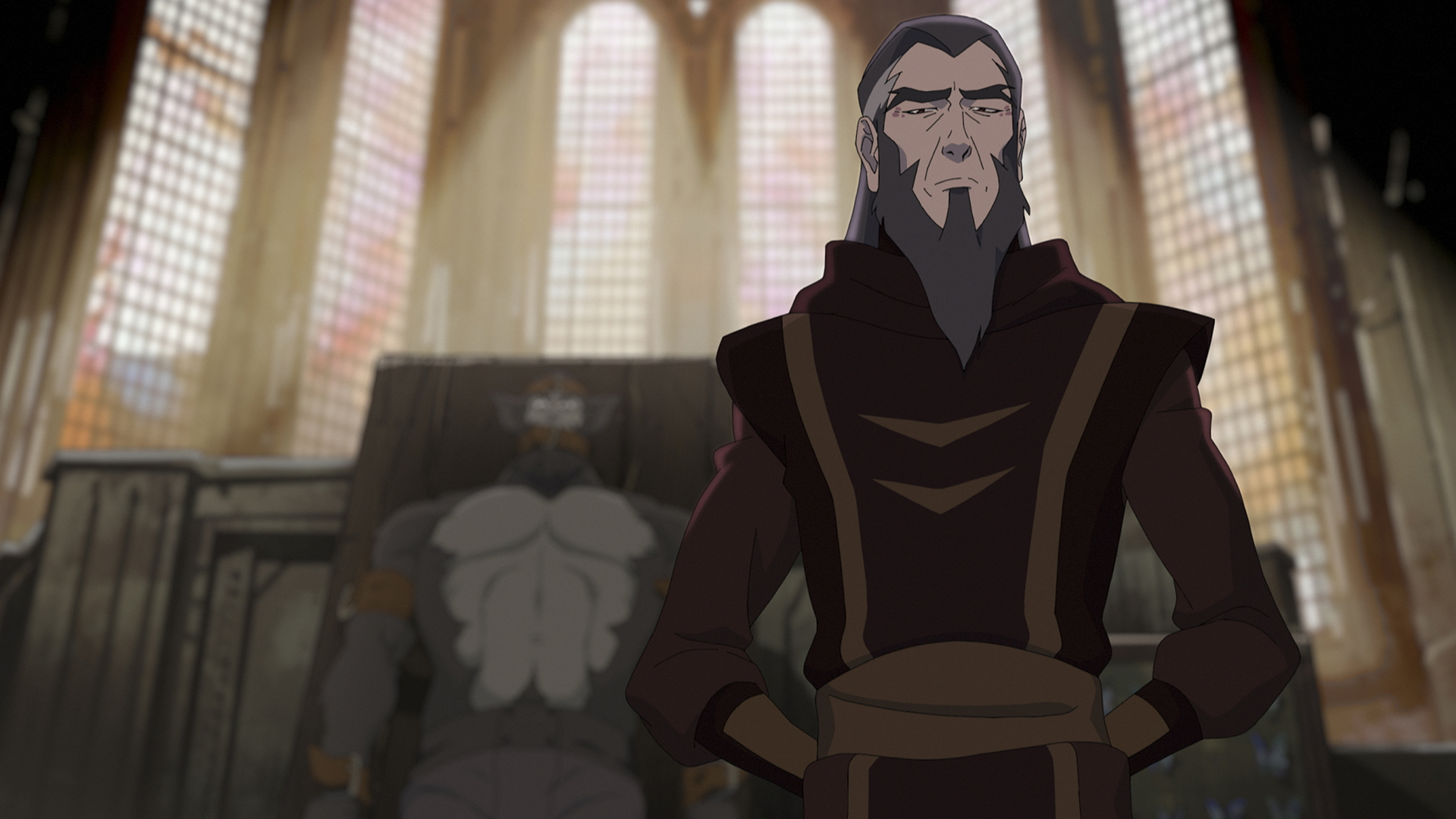 Trent Ikithon standing in front of a tied-up individual in The Mighty Nein episode 1