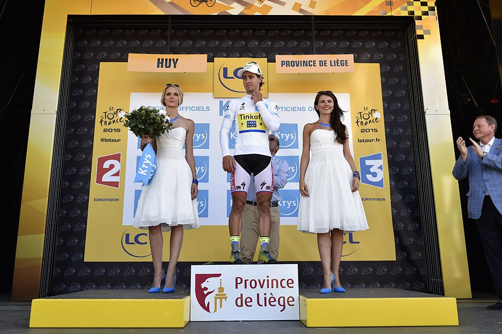 Peter Sagan (Tinkoff-Saxo) on the podium as the best young rider