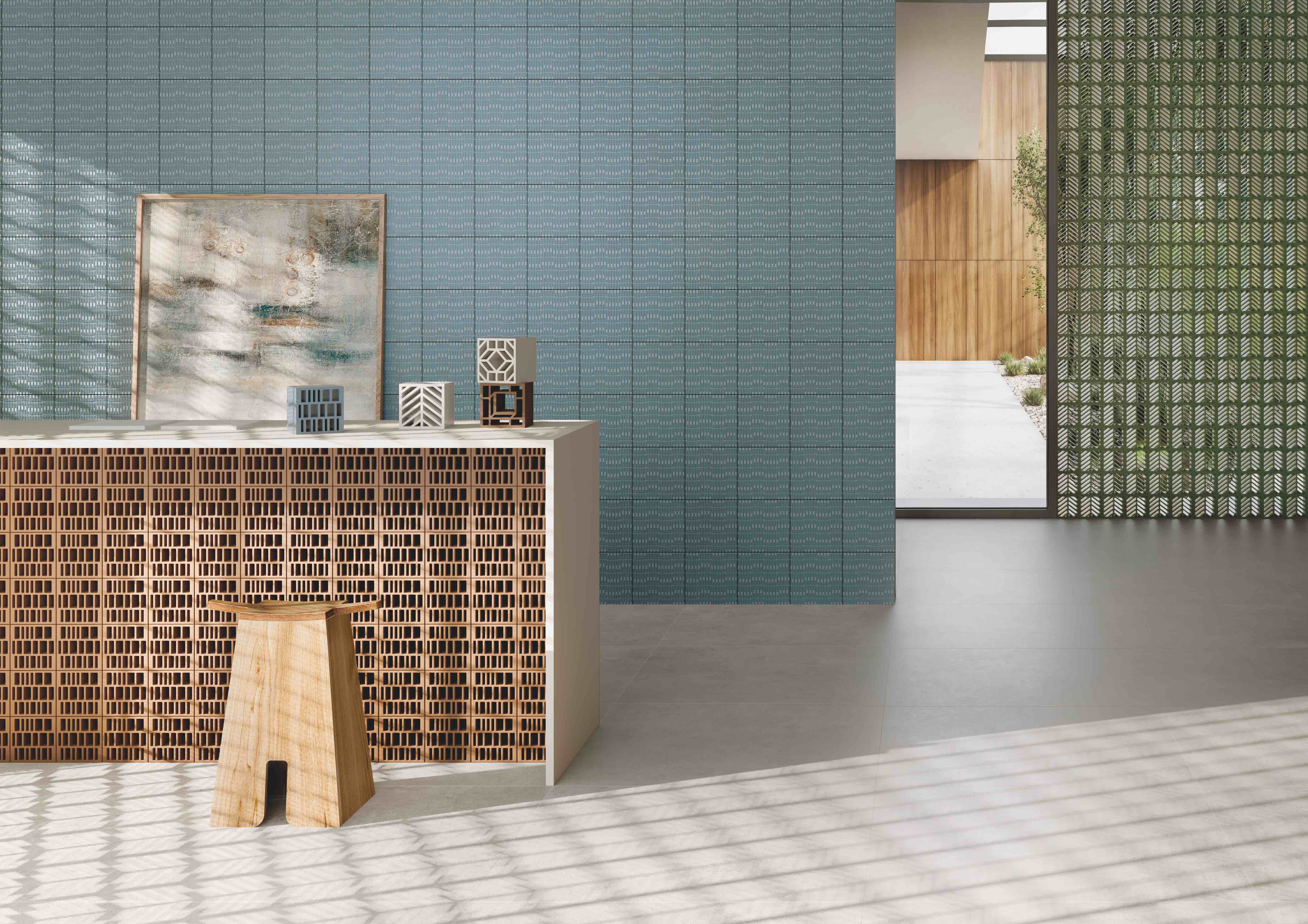 a room built with ceramic tiles to create walls and surfaces