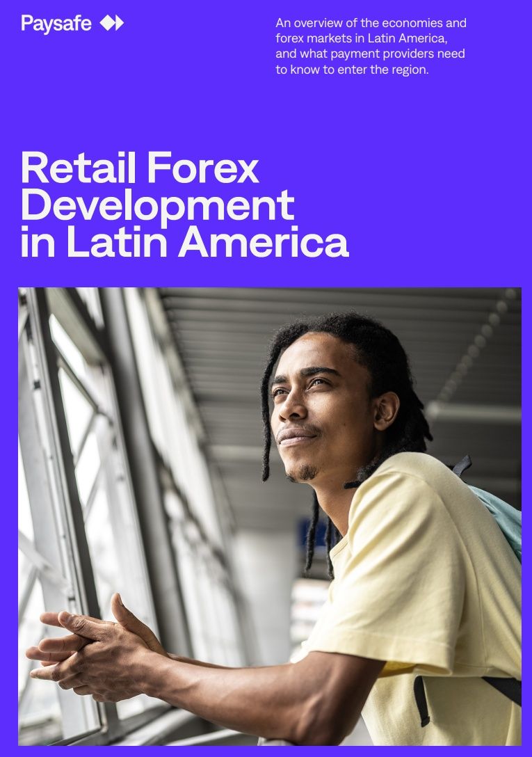 A whitepaper from Paysafe on the retail forex in Latin America, with image of man looking thoughtful