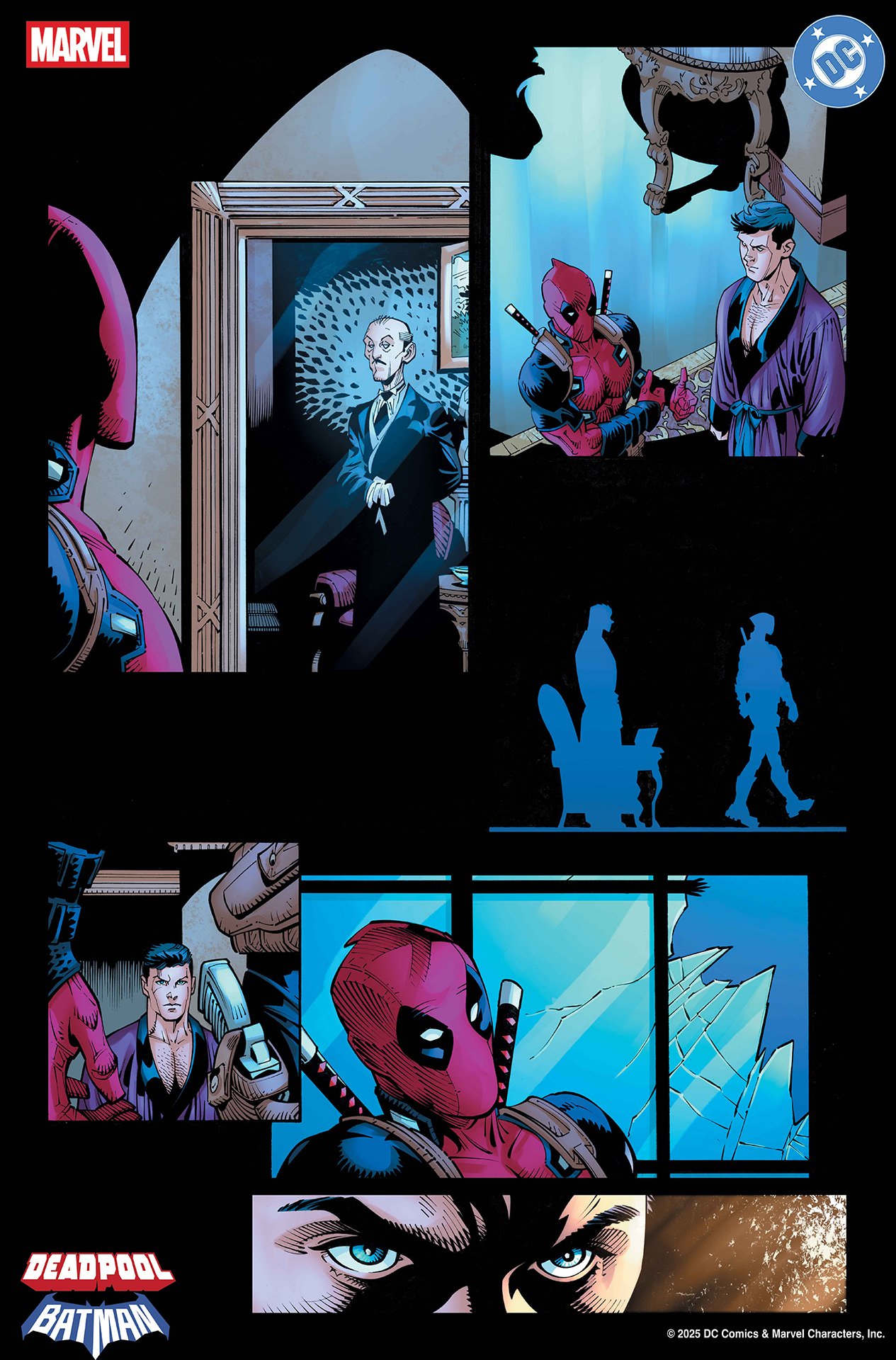 Deadpool meeting Alfred and Bruce Wayne